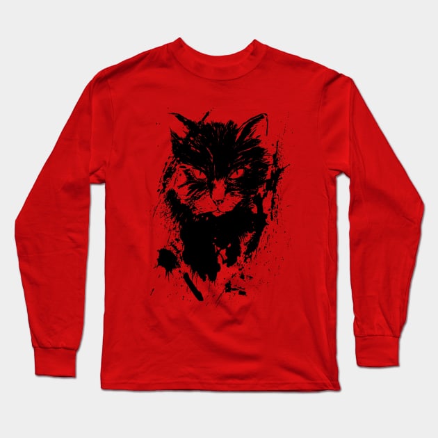 black cat on red Long Sleeve T-Shirt by NemfisArt